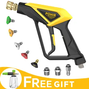 POHIR 4500 PSI Short Handle Pressure Washer Gun kit, 1/4 Inch Quick Connector,5 Pressure Washer Nozzle Tips,Get Free Foam Cannon