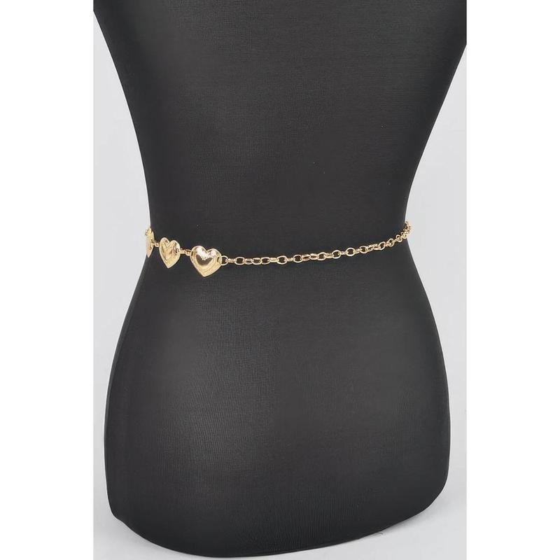 I Heart You Too Belt - Heart-Shaped Metal Chain Belt with Adjustable Fit, Available in Gold & Silver, Iron Material, Unisex Design