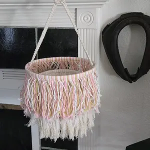 Pink/Tan/White UV Reactive Glow in the Dark Macrame Chandelier Decoration