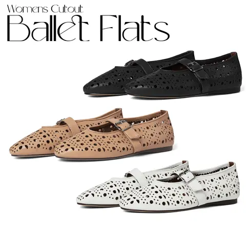 CYNLLIO Cutout Ballet Flats Shoes for Women Hollow Mary Jane Flats Women Buckle Strap Mesh Perforated Ballerina Flat Shoes Slip On Round Toe Casual Dress Shoes Deals For You Days