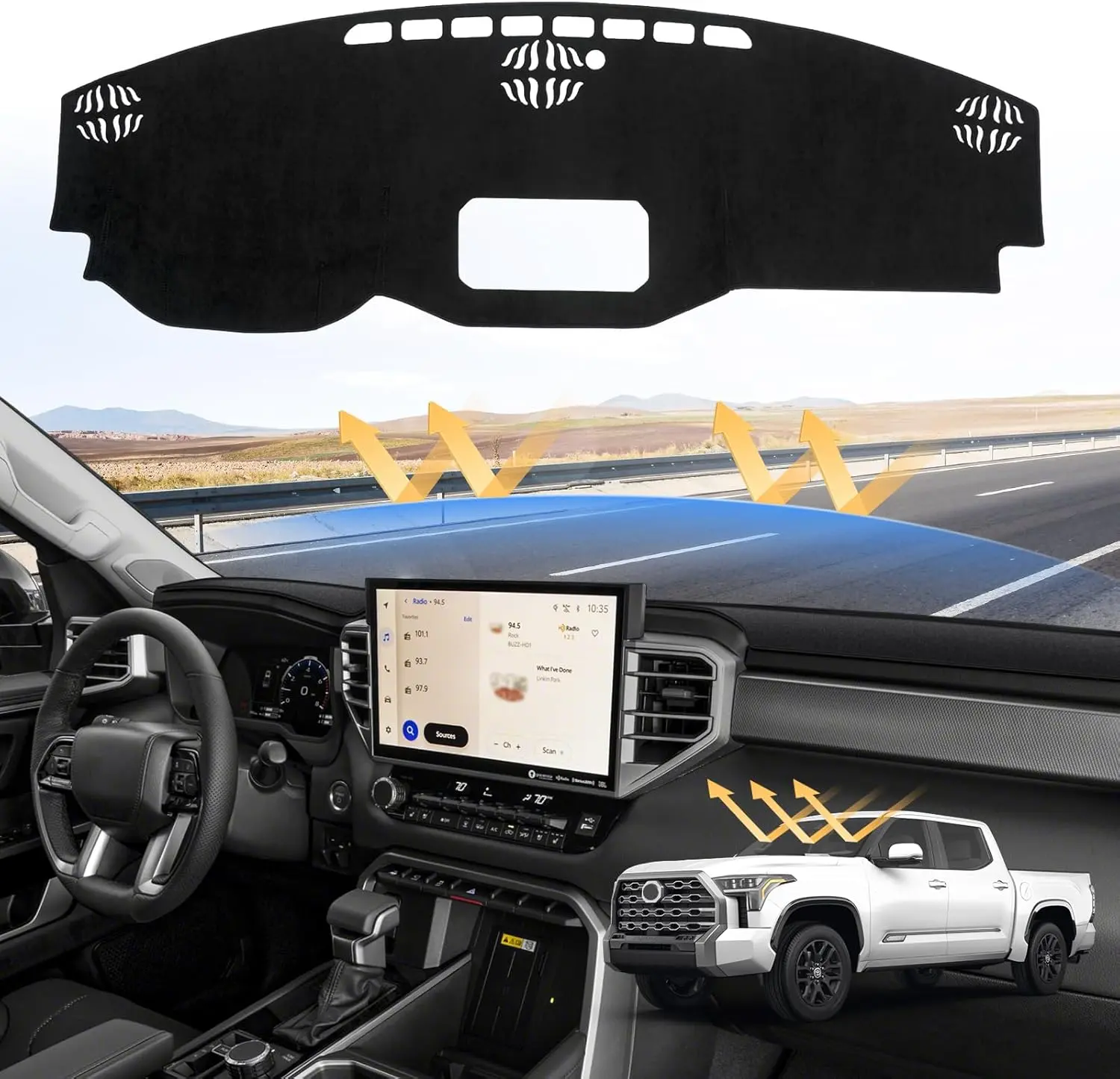 KUST Dash Cover for 2025 2024 2023 2022 Toyota Tundra Dashboard Cover Mat for Tundra Accessories Sun Shade Tundra Suede Dash Mat Nonslip Mesh Protector No Glare