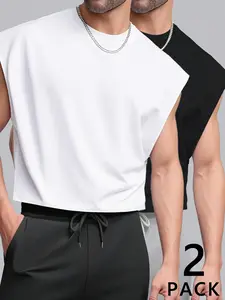 Men's Lightweight Sleeveless Vest Set, Elastic Breathable Fabric, Suitable for Gym Training, Casual Streetwear, All Seasons, Athletic Fashion Activewear