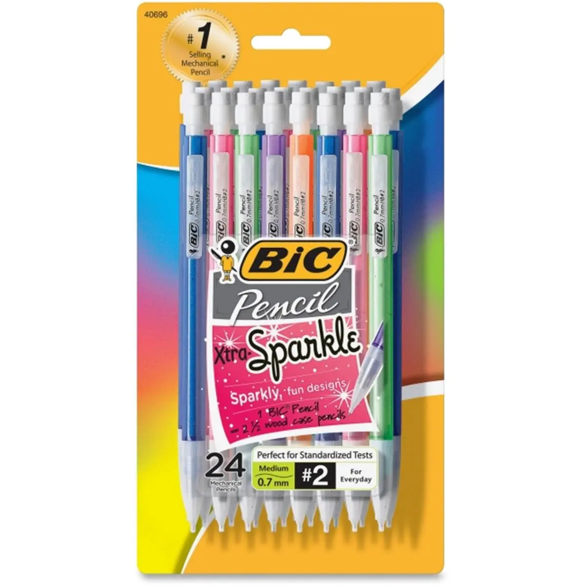 BIC Xtra Sparkle Mechanical Pencils, 24-Pack Assorted 0.7mm Lead Refillable Set with Sparkly Exterior, Push Button, Unisex Office/School Supplies, Perfect for Standardized Tests, Delivers Fun Writing Experience, Long-Lasting