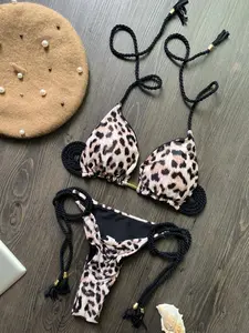 Two-piece Set Women's Leopard Print Bikini Set, Casual Swim Bra & Tie Side Swim Panty, Two-piece Swimsuit for Beach Holiday Vacation, Beach Bikinis, Swim Top Set