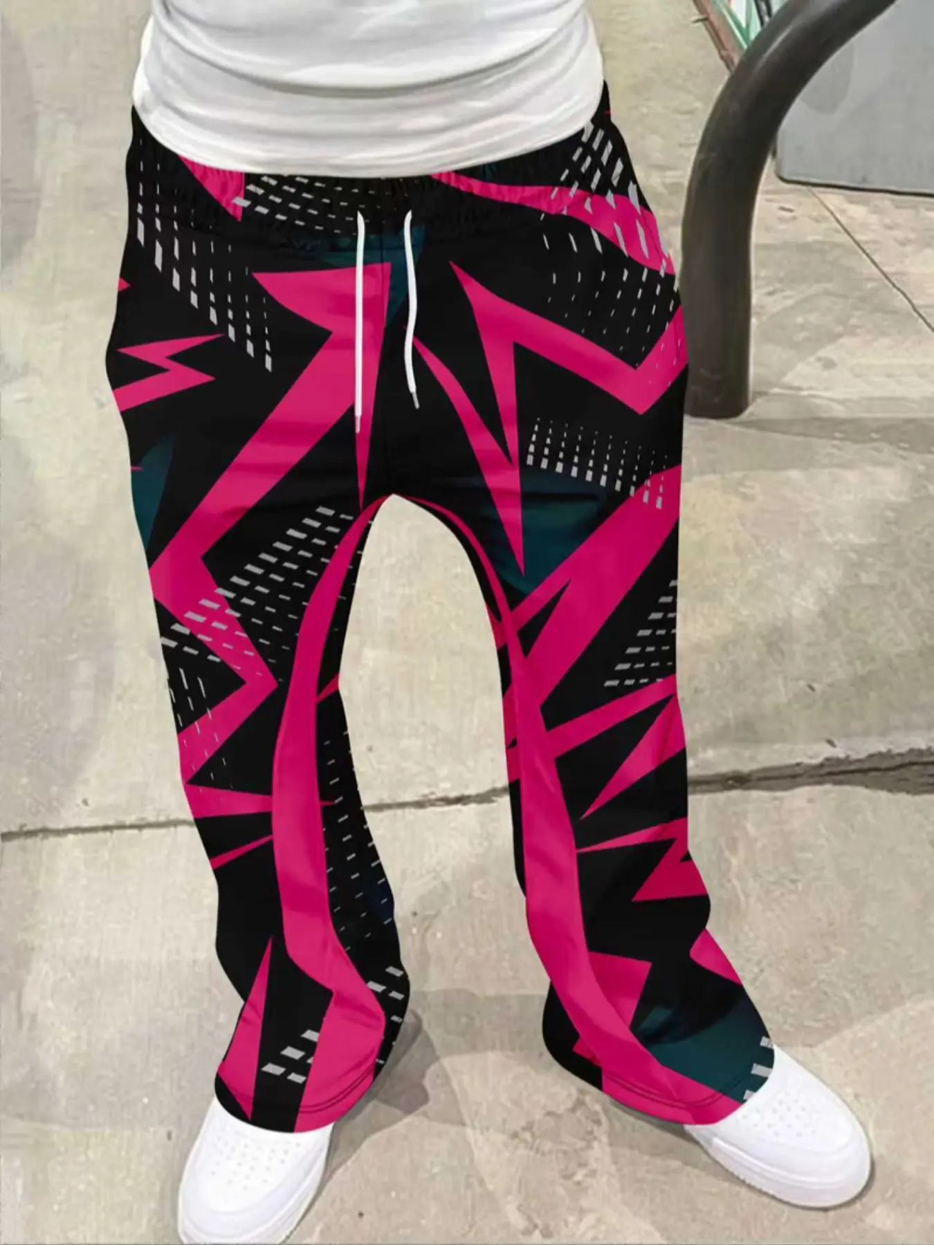 Men's Loose Fit 3D Print Bell Bottom Pants, Casual Sporty Streetwear, Hip Hop Punk Vintage Long Pants, All Seasons Fashion, Casual Streetwear Trousers