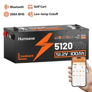 【Summervibes】【Iron】Humsienk 48V 100Ah LiFePO4 Bluetooth Battery for Golf Cart, Metal case defends, Built-in 200A BMS, 50+ Mile Range for RV, Solar Marine, Off-grid Digital Power Display