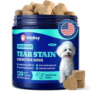 Tear Stain Support Soft Chews for Dogs, YoYoBay Tear Stain Chewable for Eye Health, Vision & Immune Support, Tear Stain Relief, Superfood Blend with Lutein & Omega-3, Vet-Formulated, 120 Count, Duck & Pear Flavor