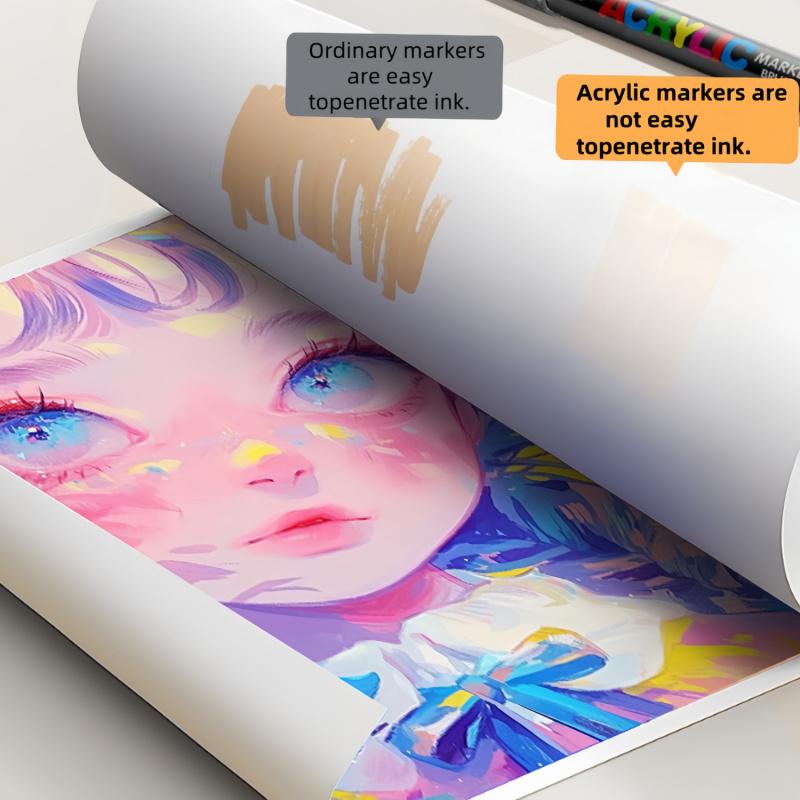 Acrylic Paint Markers Set, Acrylic Art Kit, Soft Brush Tip Acrylic Paint Pens for Wood Rock Glass Canvas Stone Fabric Glass Metal Ceramic Canvas DIY Crafts Art Supplies,Back to School,Halloween,Christmas Gift