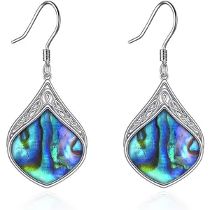 Boho Abalone Shell Dangle Drop Earrings Beach Jewelry 925 Sterling Silver Medium Unique Gifts for Women Costume Jewelry for Women