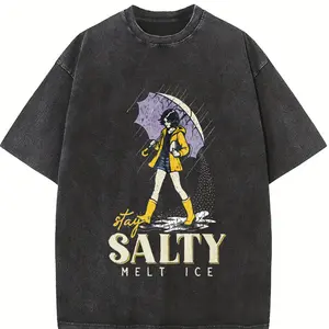 Men's Stay Salty Melt Ice Graphic T-Shirt - Pro Immigration Protest, Social Justice, Casual Short-Sleeve Round-Neck Streetwear Tshirt