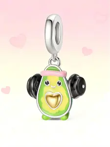 Fitness Avocado Dangle Charm, Gym Workout & Heart Bead, Cute Healthy Lifestyle Jewelry for Pandora Bracelet, Trendy Accessory