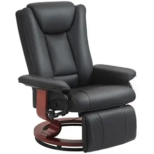 HOMCOM Manual Swivel Recliner Chair, PU Leather Reclining Chair with Footrest for Living Room, Brown