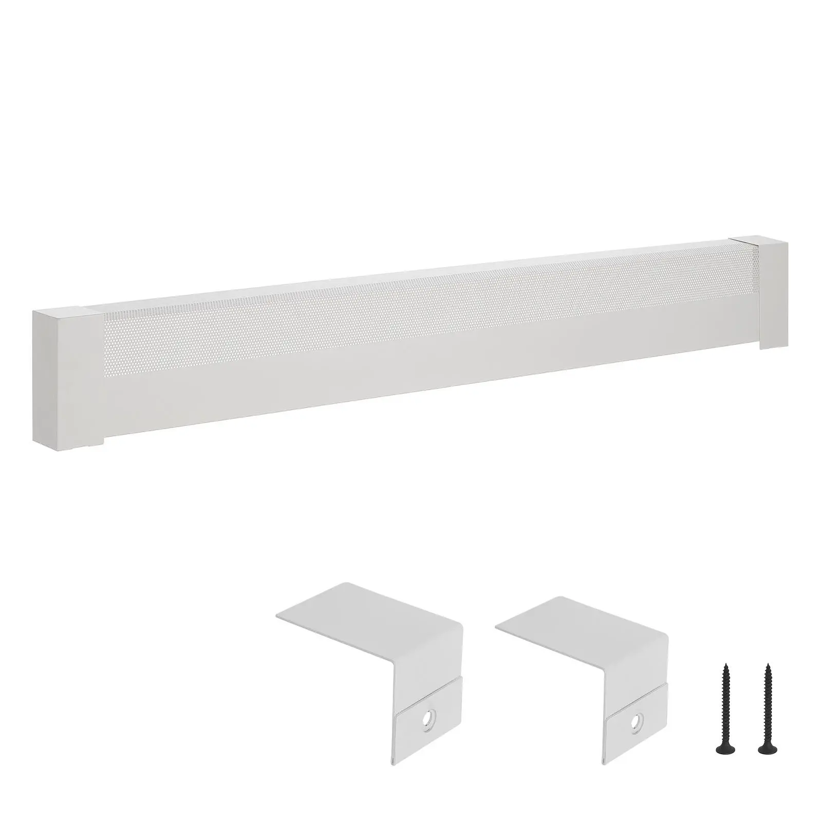 【Summerfinds】VEVOR XSJ-B-5 Basic Series 5 ft Steel Vented Front Baseboard Cover, Heat-Safe Electric Unit Replacement Part, Durable, Wear-Resistant, Stylish, Ventilation Openings, Easy Installation, 60.08x3.15x7.6 inch, 6.39 lbs, White for Home Bedroom Use