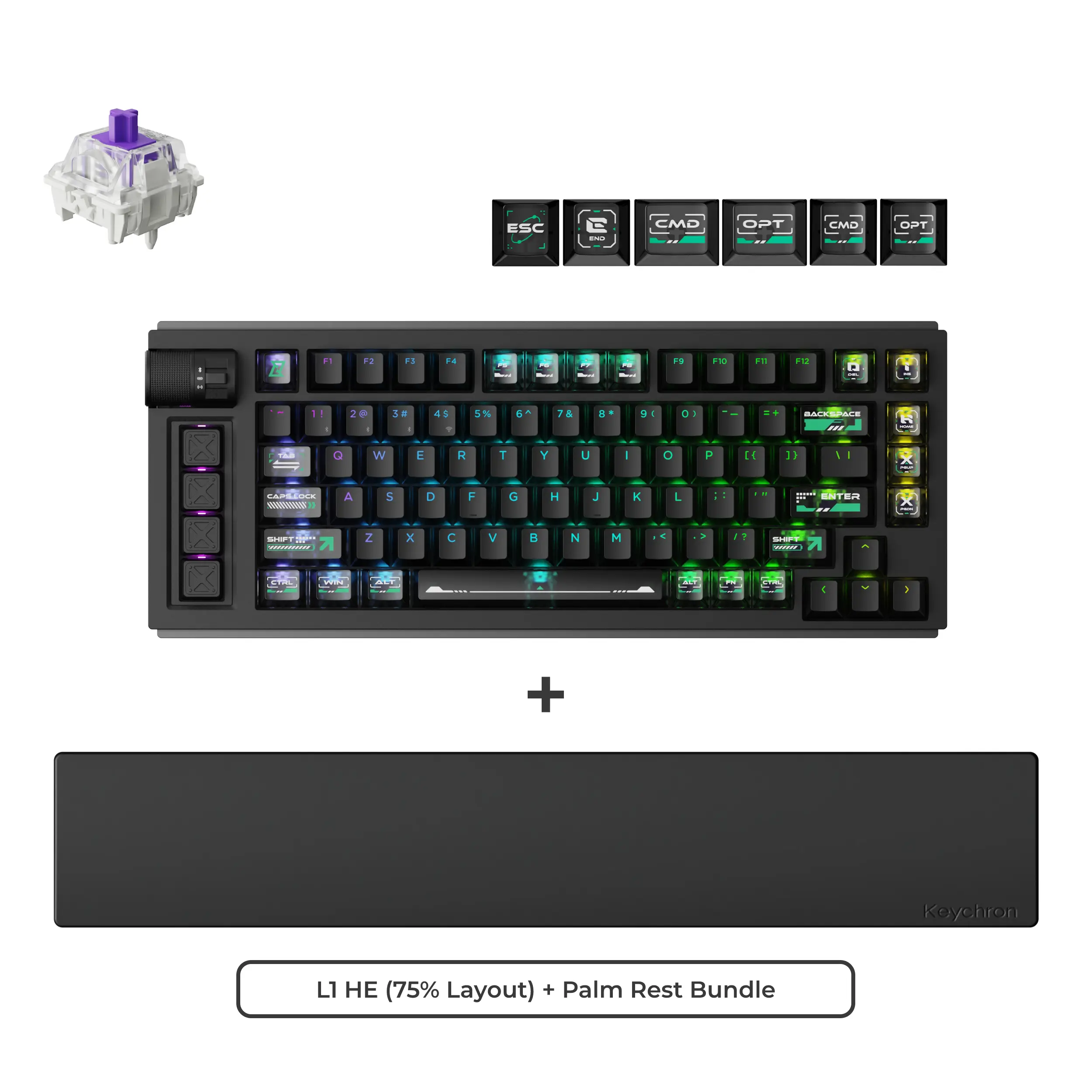 Keychron Lemokey L1 HE 75% Tri-Mode Wireless Hall Effect Gaming Keyboard & Palm Rest Bundle | Gateron Nebula Magnetic Switches, Rapid Trigger, 0.2-3.8mm Adjustable Actuation, 1000Hz Wired/2.4GHz, Bluetooth 5.2, Full Metal, RGB, Mac/Win