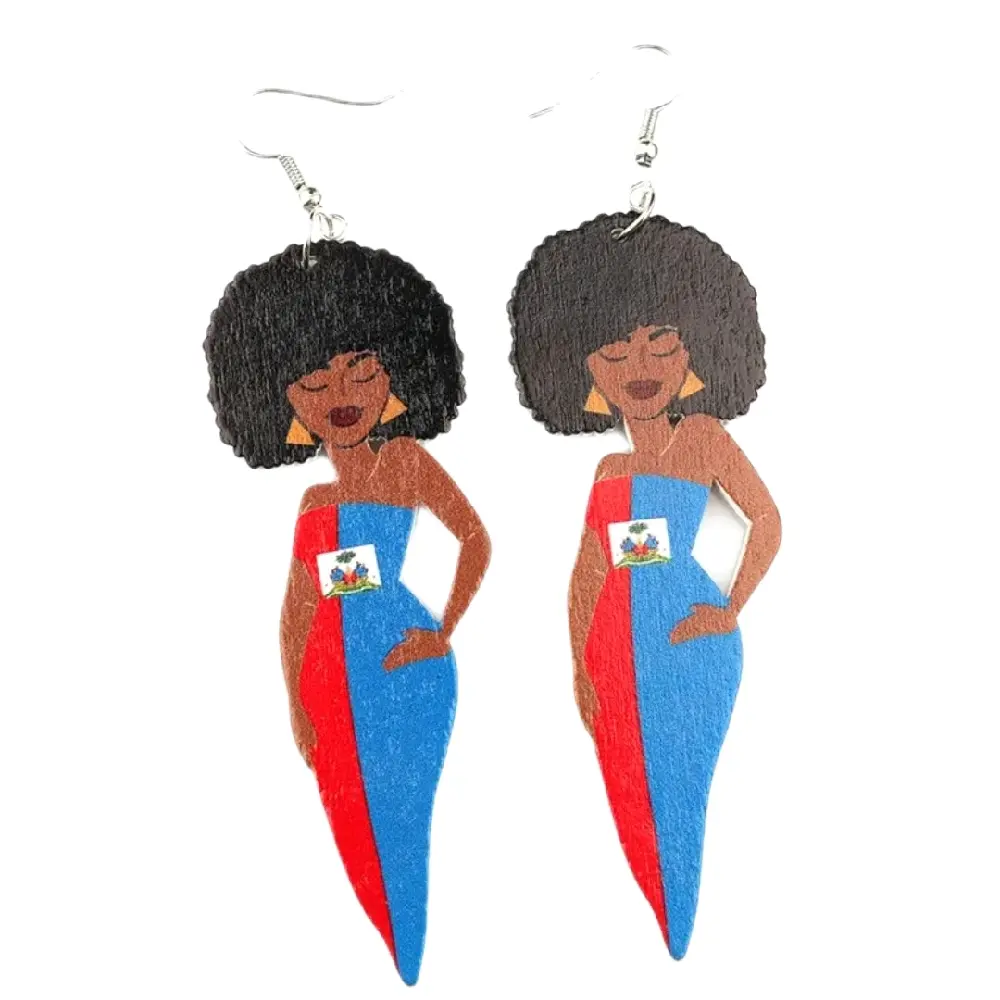 Haiti Women Proud Flag Boutikay Earrings - Colorful Design with Earrings for Everyday Wear