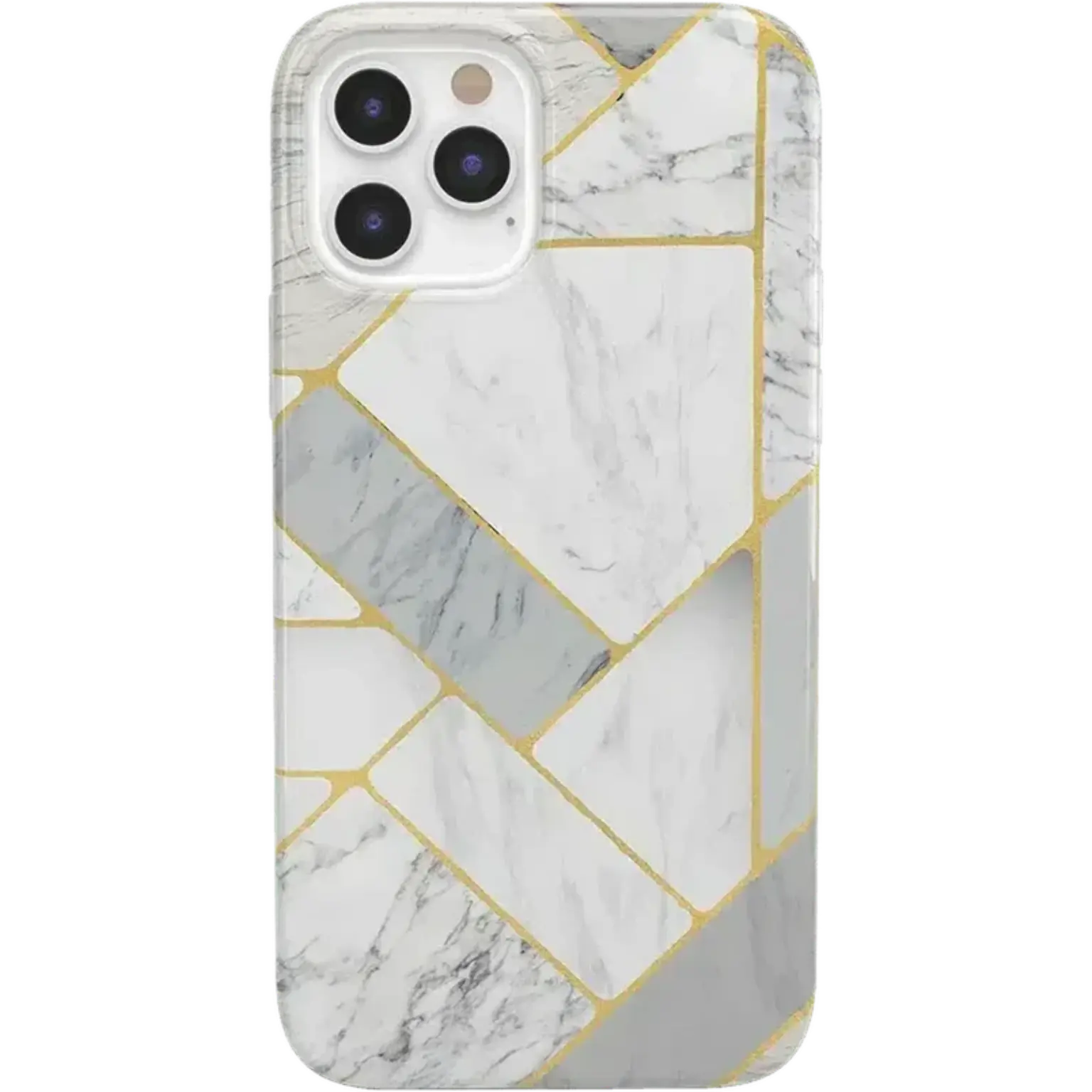 Geometric Marble Phone Case, White and Gold Pattern Design, Modern Luxury Aesthetic Protective Cover, Trendy Gift