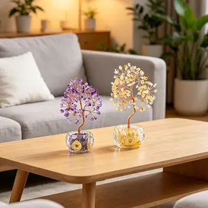 Natural 7 Chakra Healing Crystal Money Tree, Feng Shui Ornament for Wealth Luck & Prosperity, Home Office Room Decor