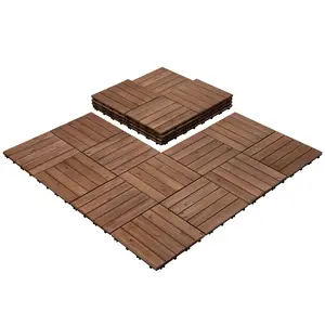 Costoffs 27-Pack Acacia Wood Interlocking Tiles, Weather-Resistant DIY Flooring for Outdoor Garden, Porch & Indoor Use