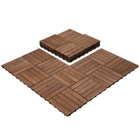 Costoffs 27-Pack Interlocking Decking Tiles - 12.1in W×12.1in L×1in Thickness Acacia Wood, DIY High-Traction Safety Grooving, All-Weather Water-Resistant Wood Grain Floors for Renters, Hot Tub, Greenhouse, Living Room Home Improvement Flooring