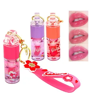 3-Pcs Color Keychain Hydrating Lip Gloss Set, Glossy Shimmer High Shine Glass Finish Lipgloss Natural Moisturizing, Lip Make-Up for Women Party Gift Keychain Design
