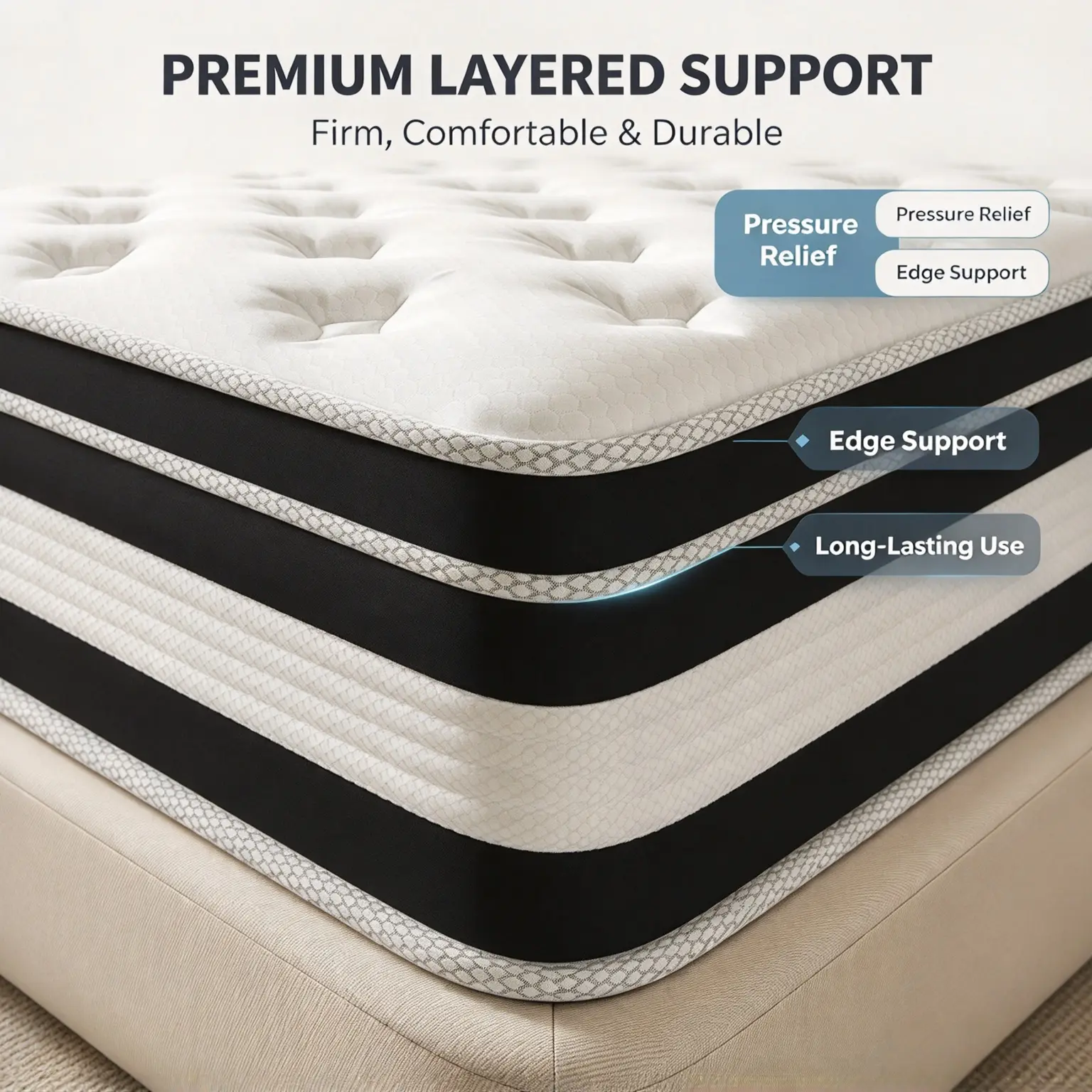 12/14-inch mixed medium-firm mattress featuring ergonomic memory foam and supportive individually wrapped spring design, boxed packaging, suitable for dorms and guest rooms, ideal for family enjoyment.