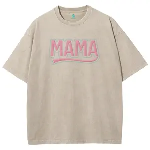 Embroidered Mom Vintage Washed Tee Unisex Short Sleeve Shirt 100% Soft Cotton Fabric Breathable Lightweight Trendy Graphic Prints Casual Versatile Design Perfect Gift for Mom - Essential