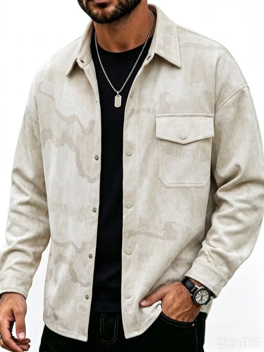 Men’s vintage washed tie-dye button-down shacket, long sleeves, casual oversized shirt jacket with chest pocket, lightweight outdoor work shacket for everyday wear