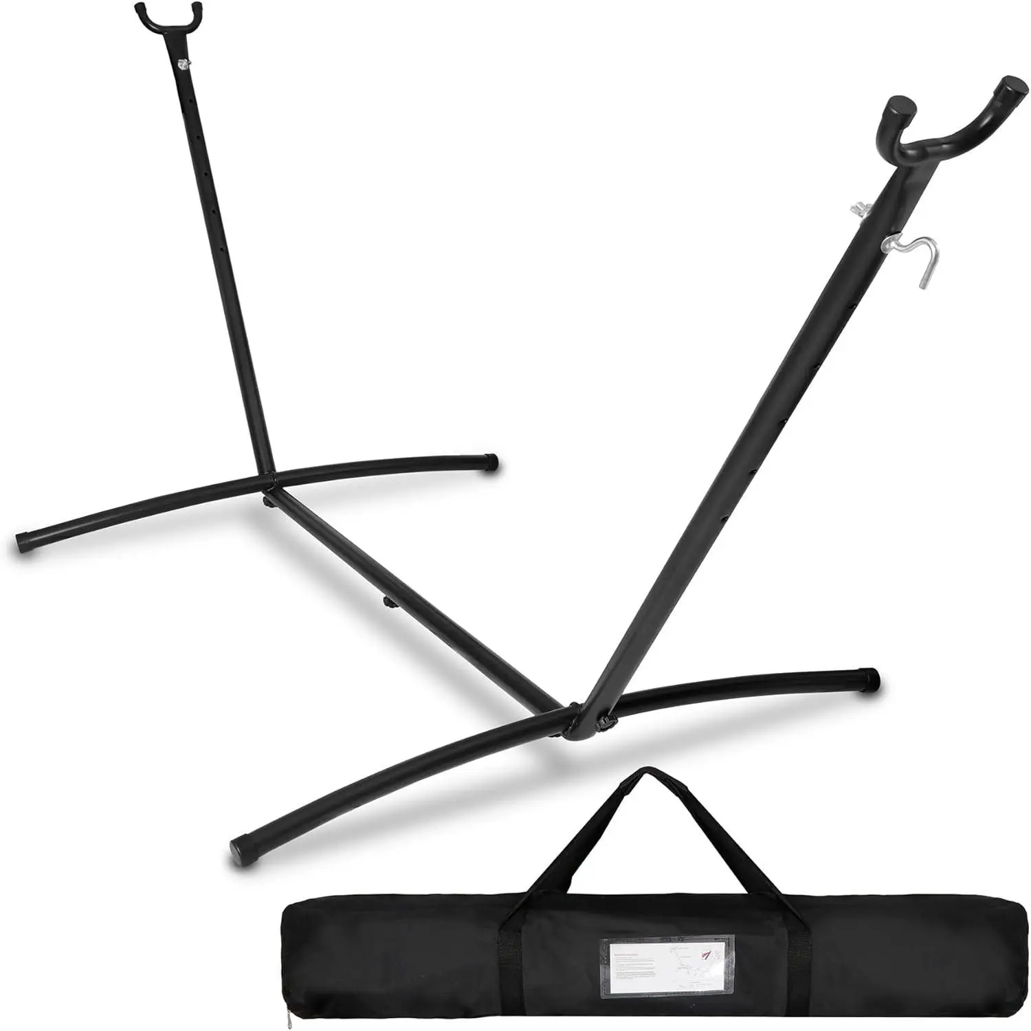 Durable Hammock Stand, 9FT Portable Heavy-Duty Steel Frame for 2 People, 620 LBS Capacity, 6 Adjustable Hook Positions, Weather-Resistant Black Finish, Includes Portable Carrying Case