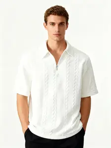 Men's Knitted Half-Zip Fitted Polo Shirt, Short Sleeve Turn-Down Collar, Fashion Casual Formal Two-In-One Pullover, Soft Comfortable Versatile Top