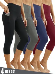 Women's Cropped Yoga Pants Athletic Style Comfortable Breathable Moisture-Wicking High Elasticity High-Waisted Design Side Pockets Ideal for Gym Fitness Studios and Yoga Rooms