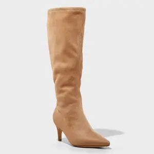 Women's Nelly Stiletto Mid Heel Tall Boots with Memory Foam Insole - A New Day Tan 10