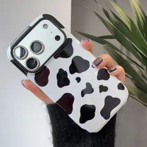 Labzone for iPhone 17 16 15 14 13 Pro Max Phone Case Cow Print Magnetic Black White For Women Double Layered Protective Cover with MagSafe Compatibility Stylish & Secure Fit