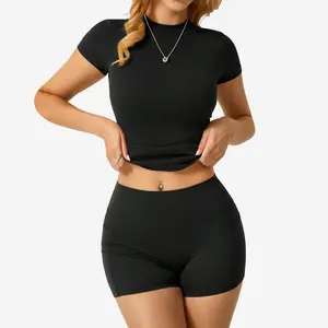 Grinding and slim yoga suit set, round neck quick-drying yoga suit, two-piece running fitness suit. biker shorts thermal summer Backless Halter Crop Top High Waist V Back Flare Leg Workout Pants