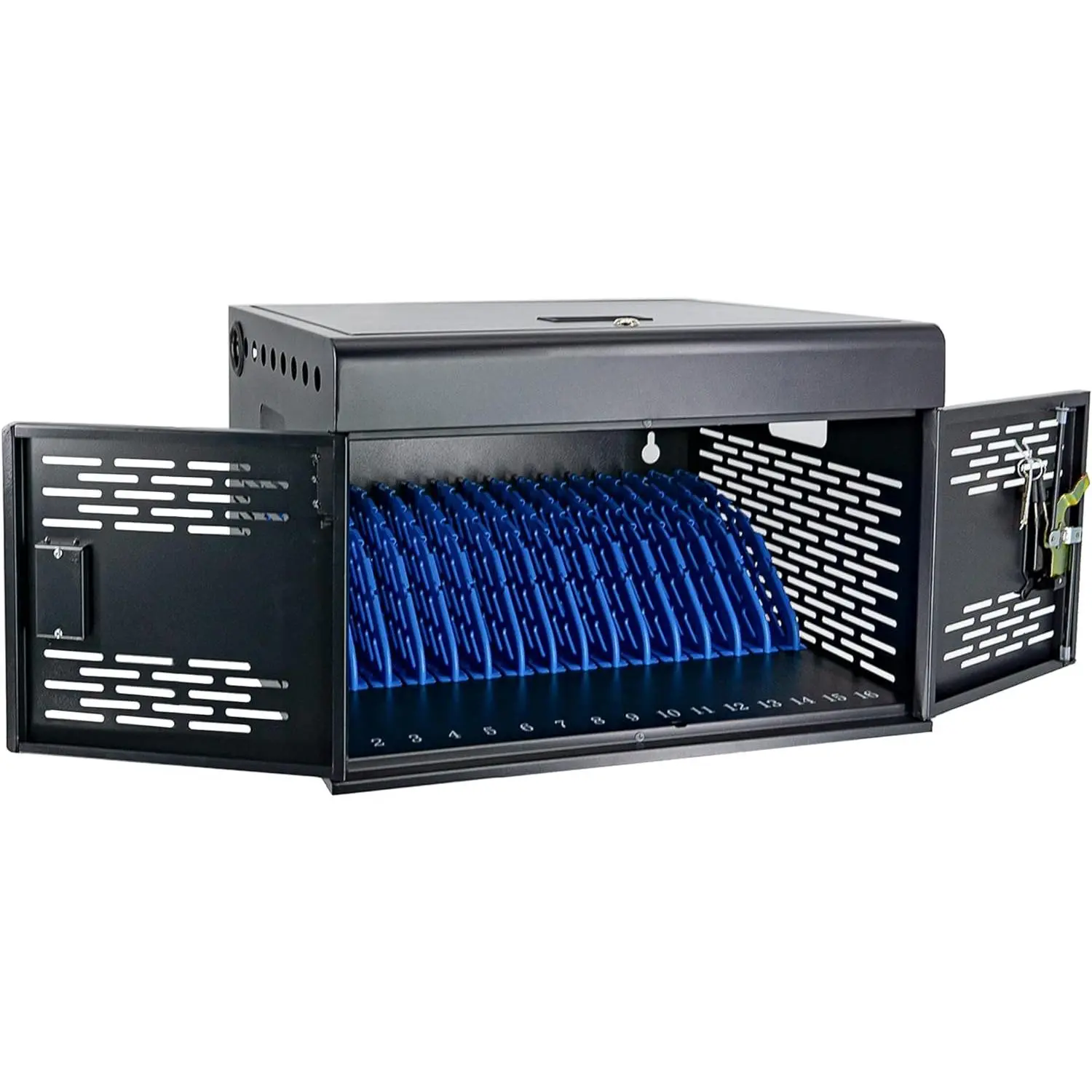 Y816ASC-H 16-Unit Charging Cabinet for Laptops & Tablets - Locking Laptop Storage Box with Cable Management, Charger Storage, and Ground Protection - Great for Classroom, Library, and Office