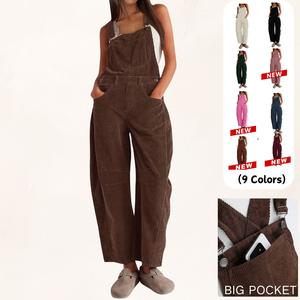 Women’s Corduroy Overall Barrel Wide-Leg Bib Corduroy Pants from YeeZaa 2026 Spring Adjustable Romper Jumpsuit with Pockets for Fall/Winter summerwins