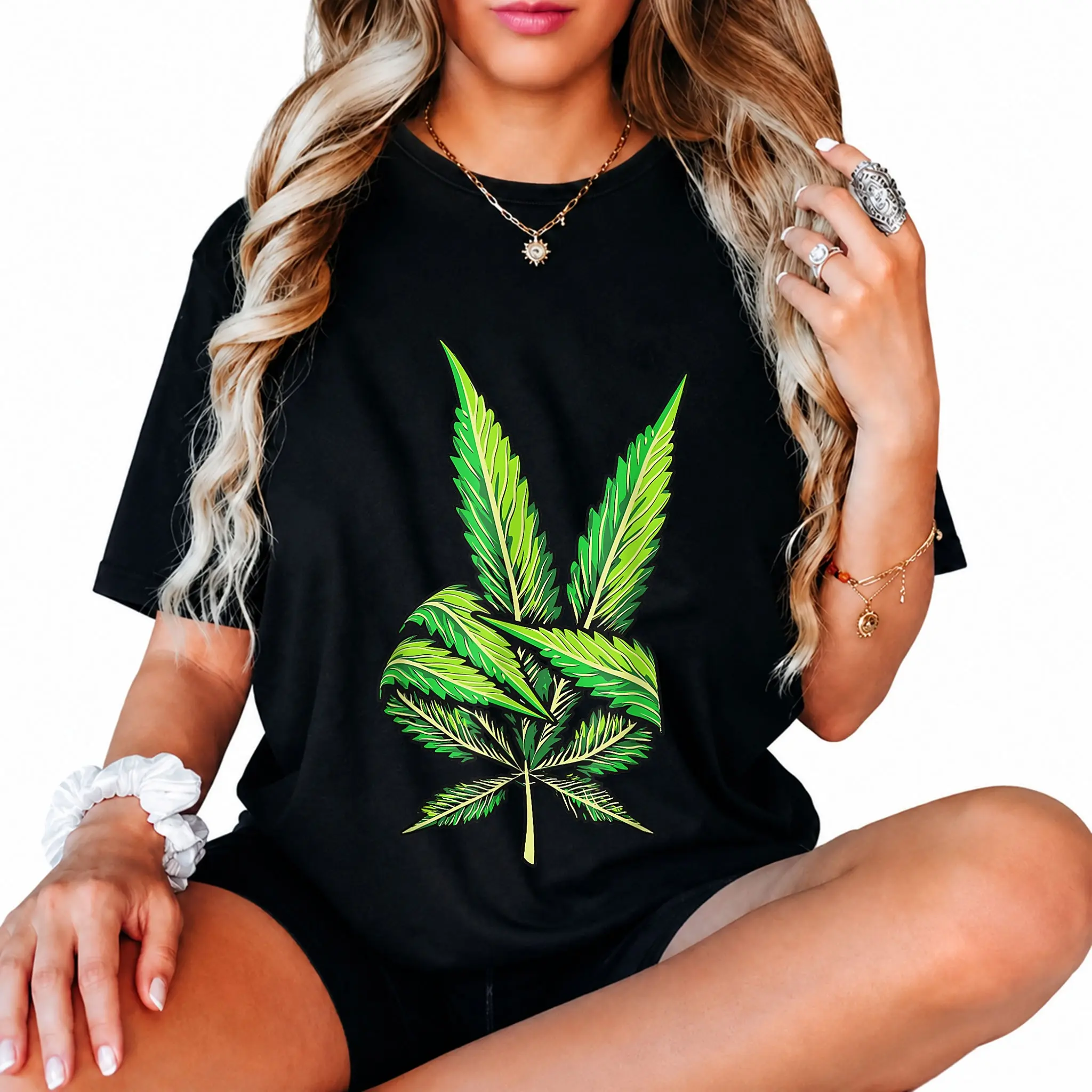 Lady's Vintage 420 Peace Sign Cannabis Graphic T-Shirt - 100% Cotton, Short-Sleeve, Casual Alt Style Everyday Women's Top, Tops, Shortsleeve, Round Neck, Streetwear, T Shirts Women, Women's Graphic Tees