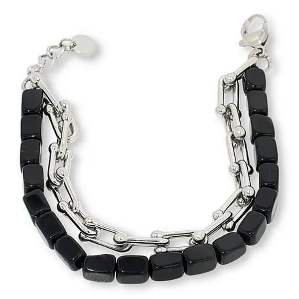 Kalifano Gemstone and Chain-Link 6-1/2" Layered Bracelet