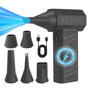 105, 000 RPM Powerful Outdoor Dust Blowing Fan with Brushless Motor, Type-C Fast Charging and Rechargeable Battery - Portable Handheld Design with 5 Replaceable Nozzles for Outdoor and Yard Cleaning, Snow Removal, Home Multi-Purpose Cleaning