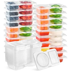10 Pack Small Snack Pack Containers with Lids, 4.5 oz Reusable Plastic Double Compartment Condiment Containers for Dipping Sauce, Travel Snacks, Meal Prep