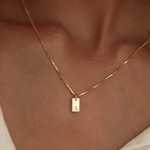 Minimalist Initial Pendant Necklace | Stainless Steel Gold Box Chain | Everyday Fashion Jewelry for Women