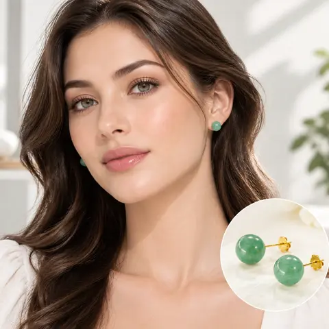 SmileBelle 925 Sterling Silver Hypoallergenic Earrings for Women - 10mm Gold-Plated Natural Turquoise Jade, Set of 2, Sensitive Skin-Friendly Fashion Accessories Adults Female, Perfect Gift for Mother's Day & Birthday