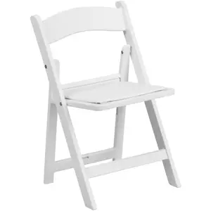 Small Folding Chair with Upholstered Seat | Two White Resin Folding Chairs with Vinyl Upholstered Seats