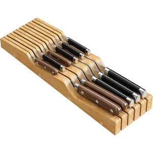 Bamboo In-Drawer Knife Block for 11 Knives(Not Included) Knife Drawer Organizer Knife Holder Countertop Knife Storage Organizer for Kitchen