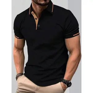 (Gold promotion)Manfinity Men's Striped Short Sleeve Casual/Business Polo Shirt, Men's Black Golf Shirt