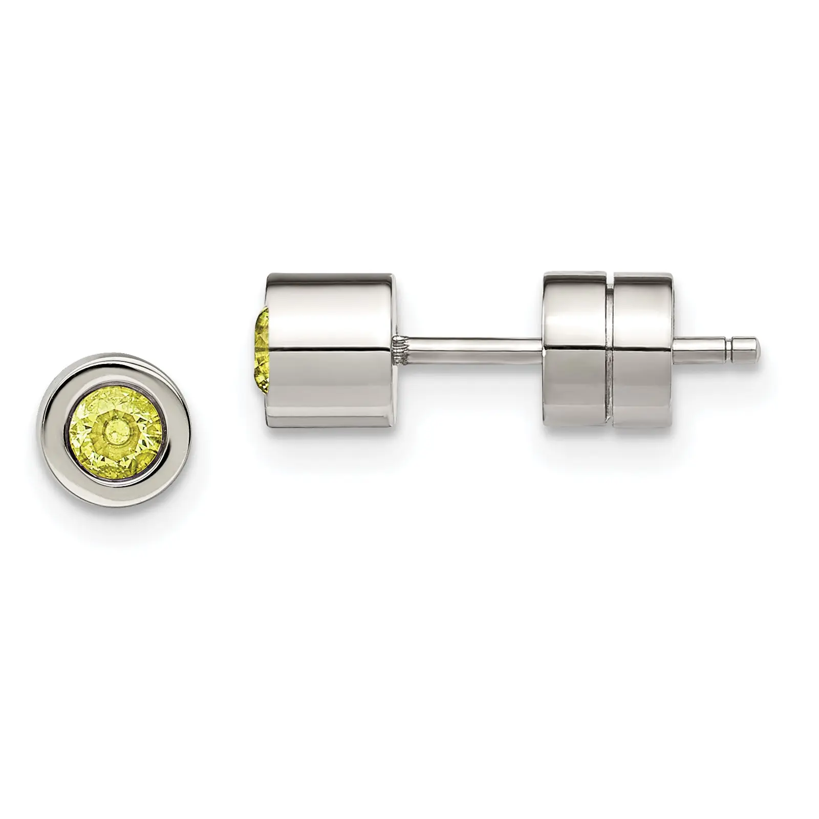 Sophia Jewelers Polished Stainless Steel Green CZ August Birthstone Stud Earrings