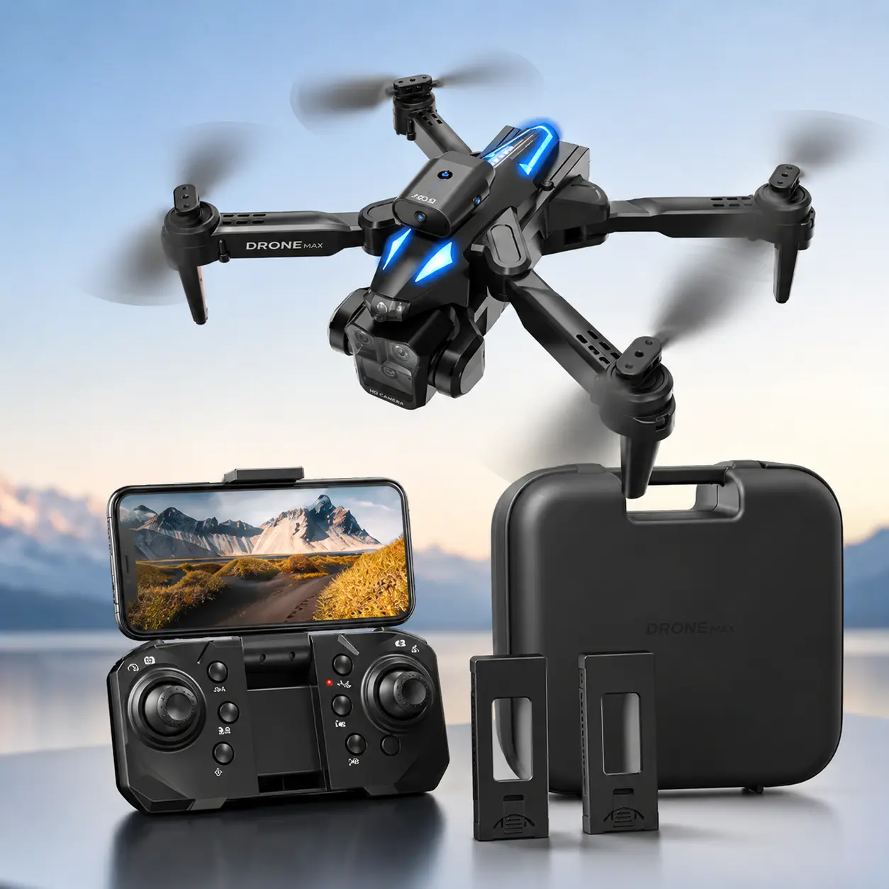 Foldable Dual-Camera Drone - Novice-Friendly, 1080p Video, 20km Range, Long Flights, 2 Batteries, Controller, Accessories for Aerial Recording