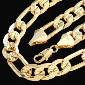 MaxBling81 High-End 14K Stamped Gold Brass Figaro Thick Chain Necklace, 12mm 20" 24" 30" 36" Premium Quality Fashion Costume Jewelry Accessory for Men