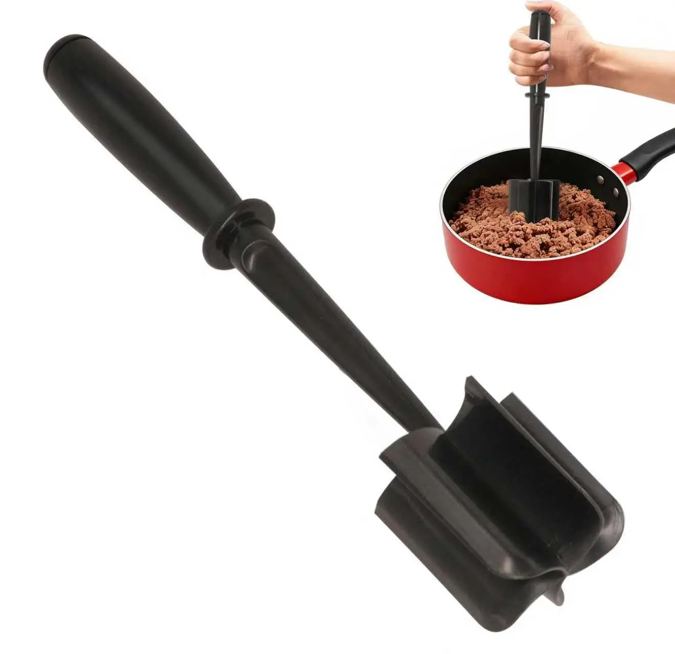 Meat Chopper, 5 Blades Heat Resistant Meat Masher for Ground Beef | Premium Non Stick Hamburger Smasher and Ground Beef Chopper, Nylon Potato Masher, Dishwasher Safe, Black