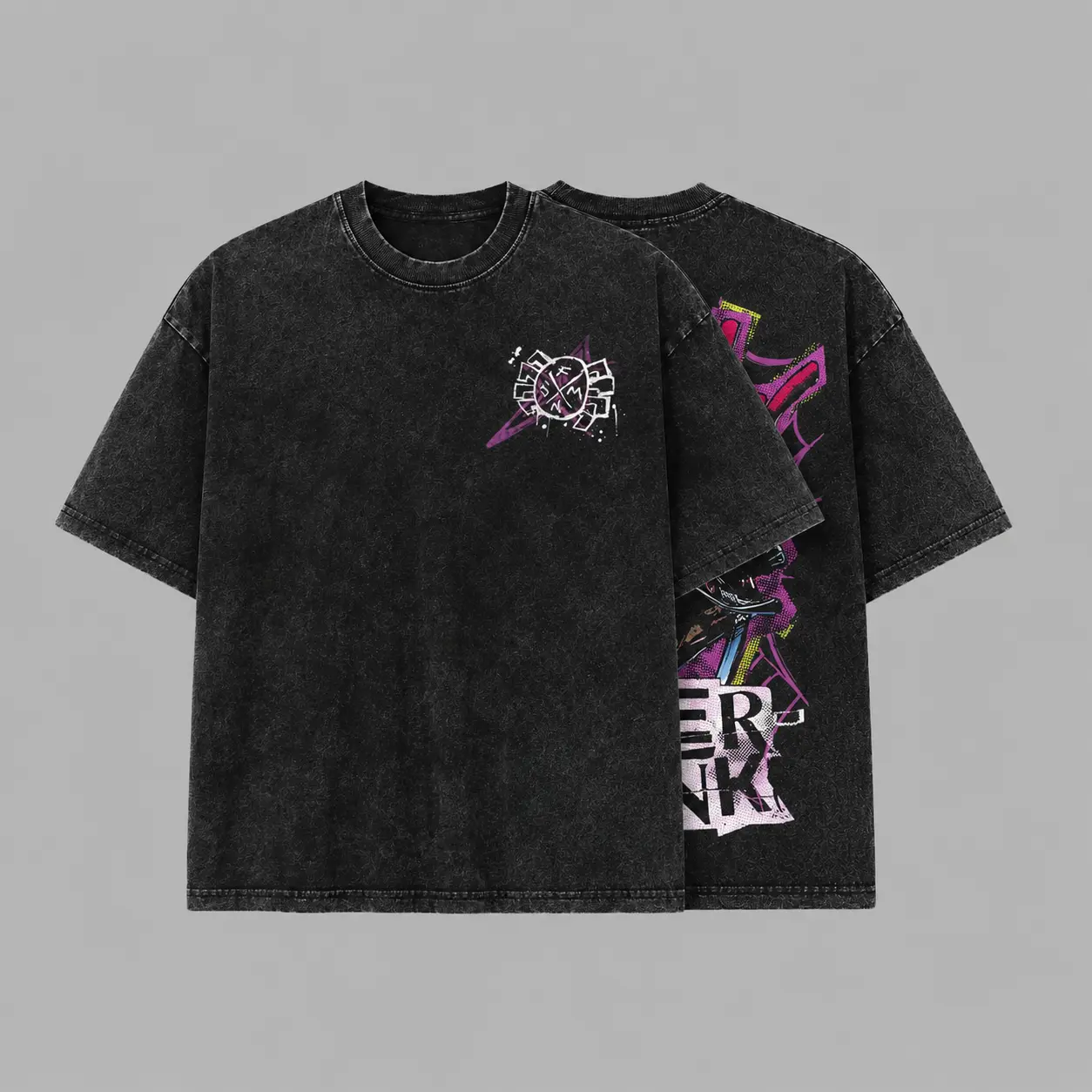 Cyber Spider Punk Washed T-Shirt, Vintage Streetwear Graphic Tee, Oversized Unisex Black Shirt, Y2K Comic Style Top