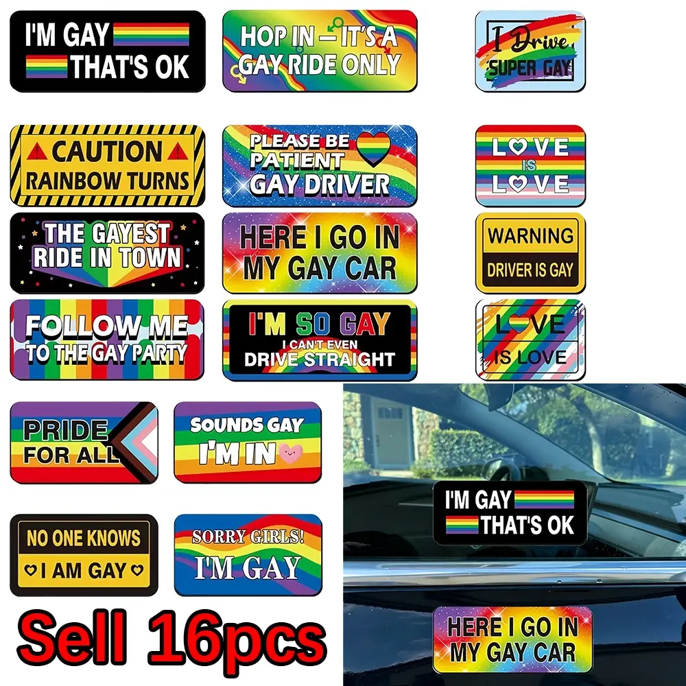 16 PCS/Set Gay Pride Car Stickers, Decal for cars, Car Decorative Sticker, Waterproof Self-Adhesive Decorations, Car Vehicle Decoration, Perfect for LGBT Parade, Refrigerator, Truck Decor, Prank Novelty Gifts, Great Presents for Friends